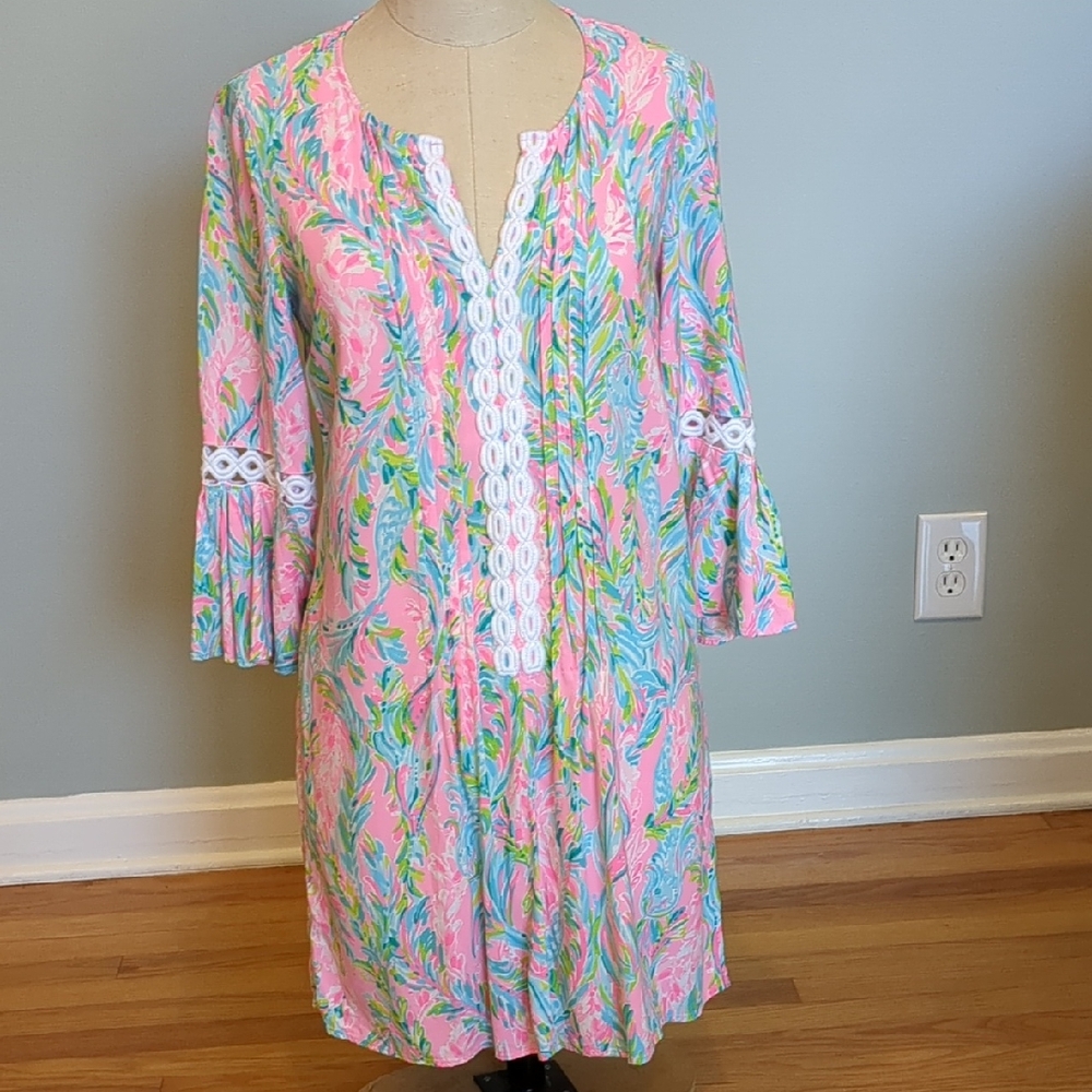 Lilly Pulitzer Hollie Tunic Pink and Blue Floral Dress XS - Picture 2 of 15